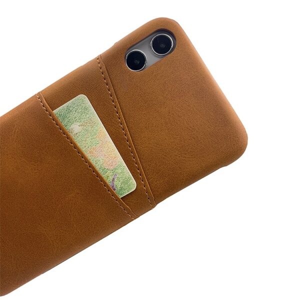 khaki1 - iPhone 12 Læder Bagcover Med Kortholder
