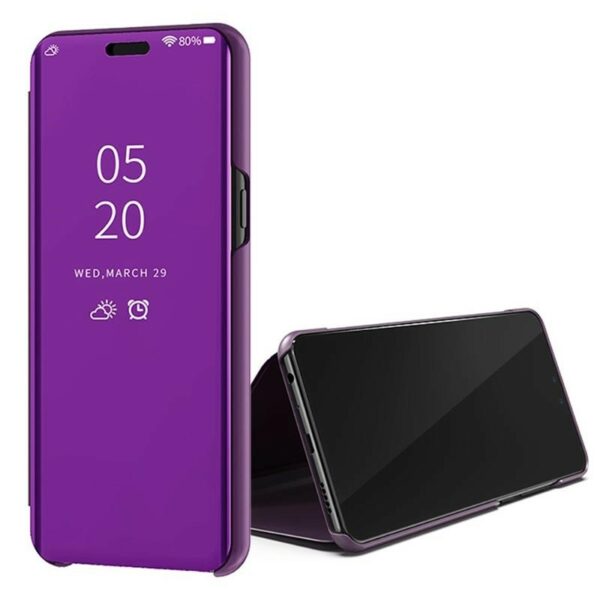 Plated Mirror Clear View Flip Case for Samsung Galaxy A6s Purple 03122018 01 p - Huawei P20 Glas Flip Notifikations Cover