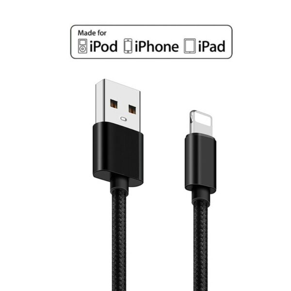 Sort Nylon Cable 2 - Nylon USB - Iphone Kabel(1 mt)
