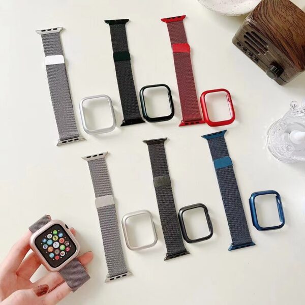 2in1 Metal cover 6.pic - Milanesisk Urlænke Med Cover Mørkeblå til Apple Watch 7