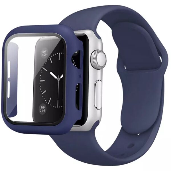 2in1 silikon cover dark blue - Sportsrem Med Cover Mørkeblå til Apple Watch 7