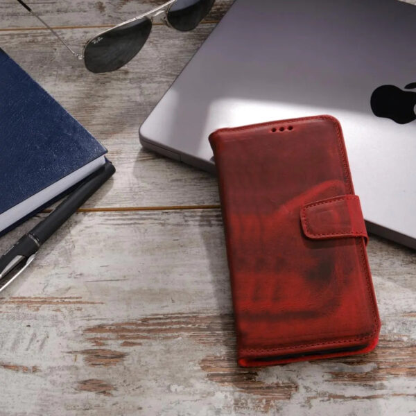 Clasic case 2 - Ægte Læder Classic Wallet IPhone 14 Series Cover - Rød