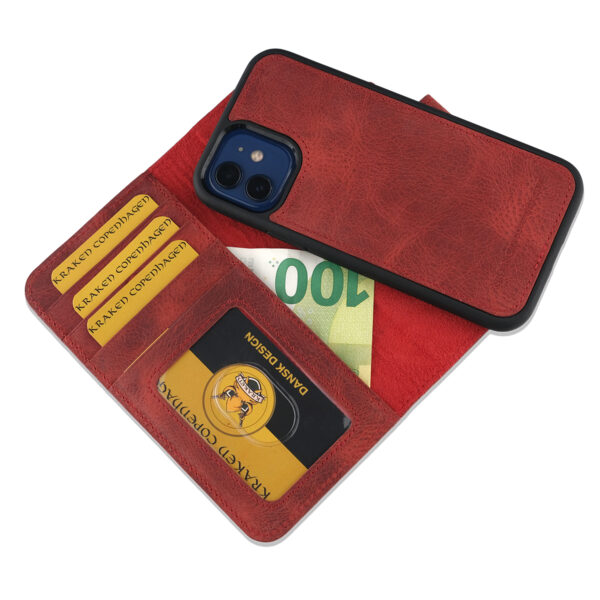 kirmizi ayrilan kapak 2 - Ægte Læder Magic Wallet IPhone Cover - Rød