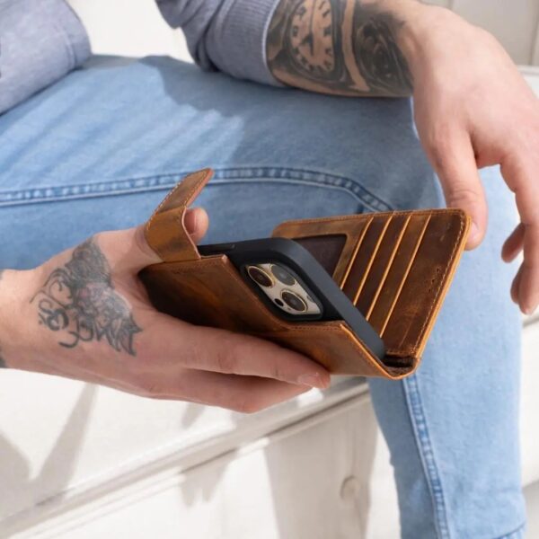 mwpcm 1 - Ægte Læder Moon Wallet IPhone Cover - Rød