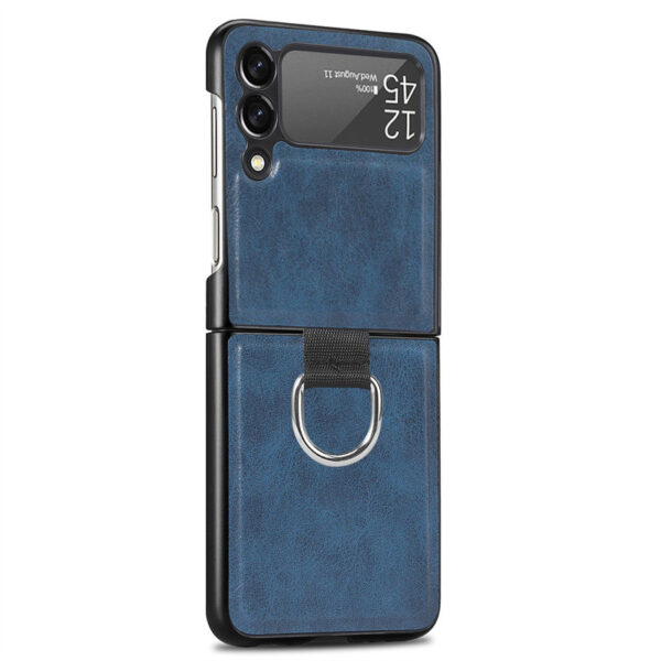 Zflip blue 4 - Samsung Galaxy Z Flip 5 Læder Cover Med Metal Ring