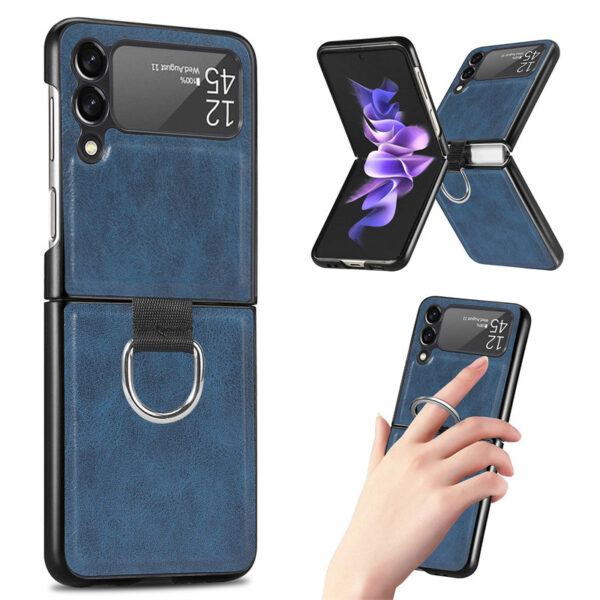 Zflip blue 7 - Samsung Galaxy Z Flip 3 Læder Cover Med Metal Ring