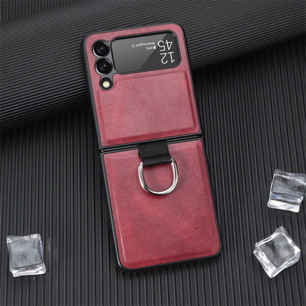 Zflip red 3 - Samsung Galaxy Z Flip 3 Læder Cover Med Metal Ring