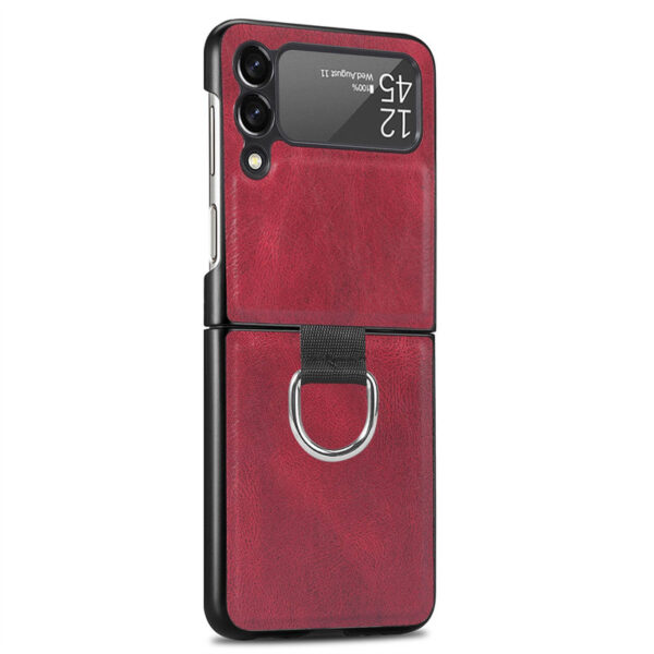 Zflip red 5 - Samsung Galaxy Z Flip 3 Læder Cover Med Metal Ring