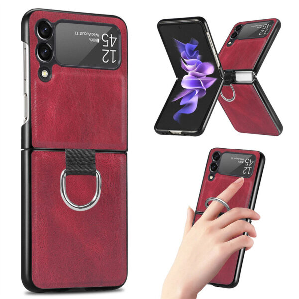 Zflip red 9 - Samsung Galaxy Z Flip 3 Læder Cover Med Metal Ring