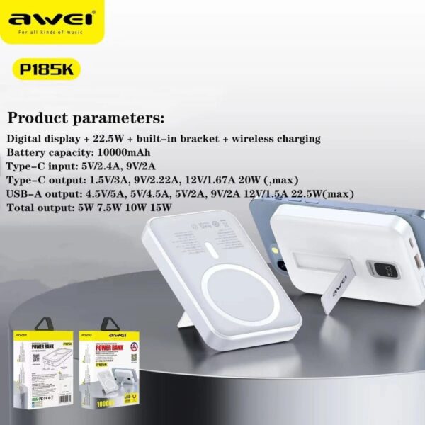 5 6 - Awei P185K Hurtig Magnet Powerbank 10.000 mAh