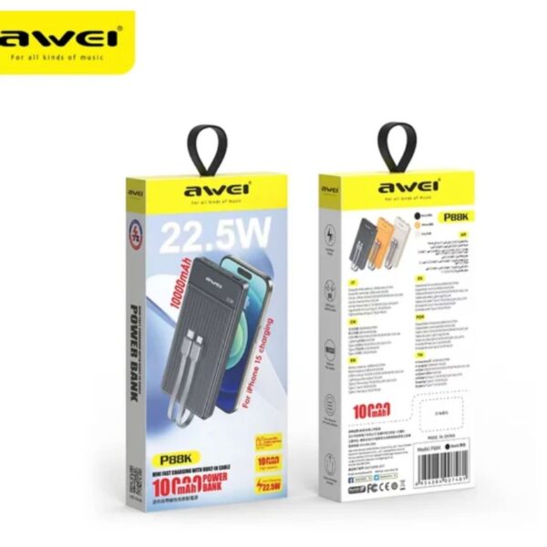 6 - Awei P88K Hurtig Powerbank 10.000 mAh