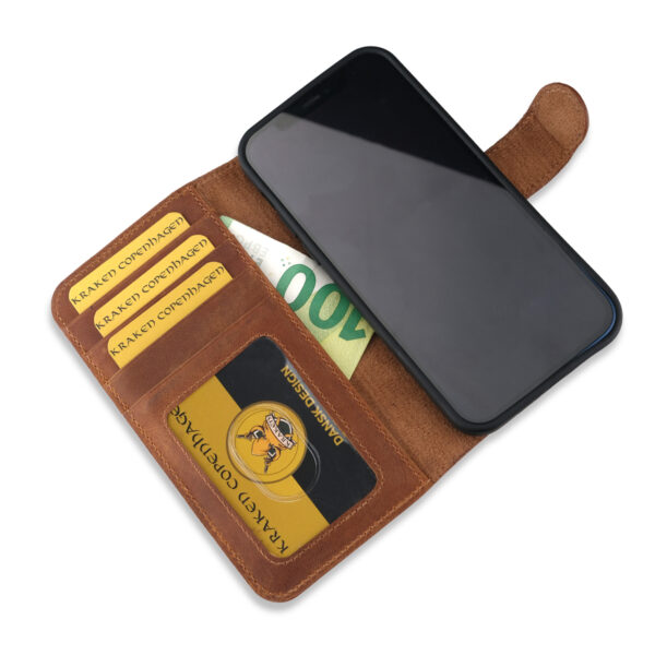 kahve acik 4 - Ægte Læder Magic Wallet IPhone Cover -Brun